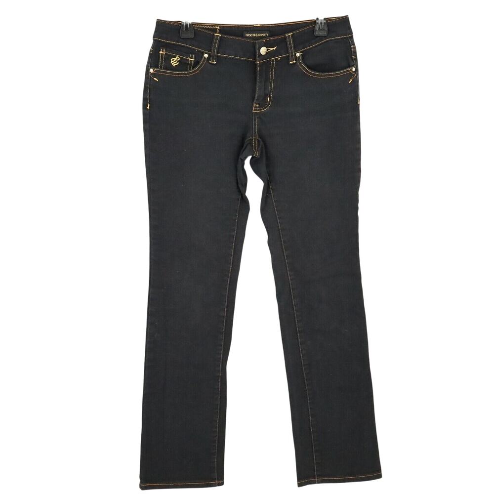 Rocawear Jeans Juniors Size 7 Black Straight Leg Stretch Denim Mid Rise